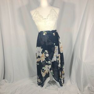 Floral & Lace High Low Criss Cross Flowy Dress